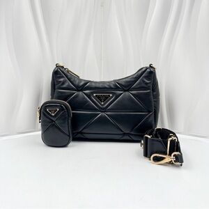 PRADA Embleme 3-in-1 Bag Black Quilted Leather Gold Triangle Logo
